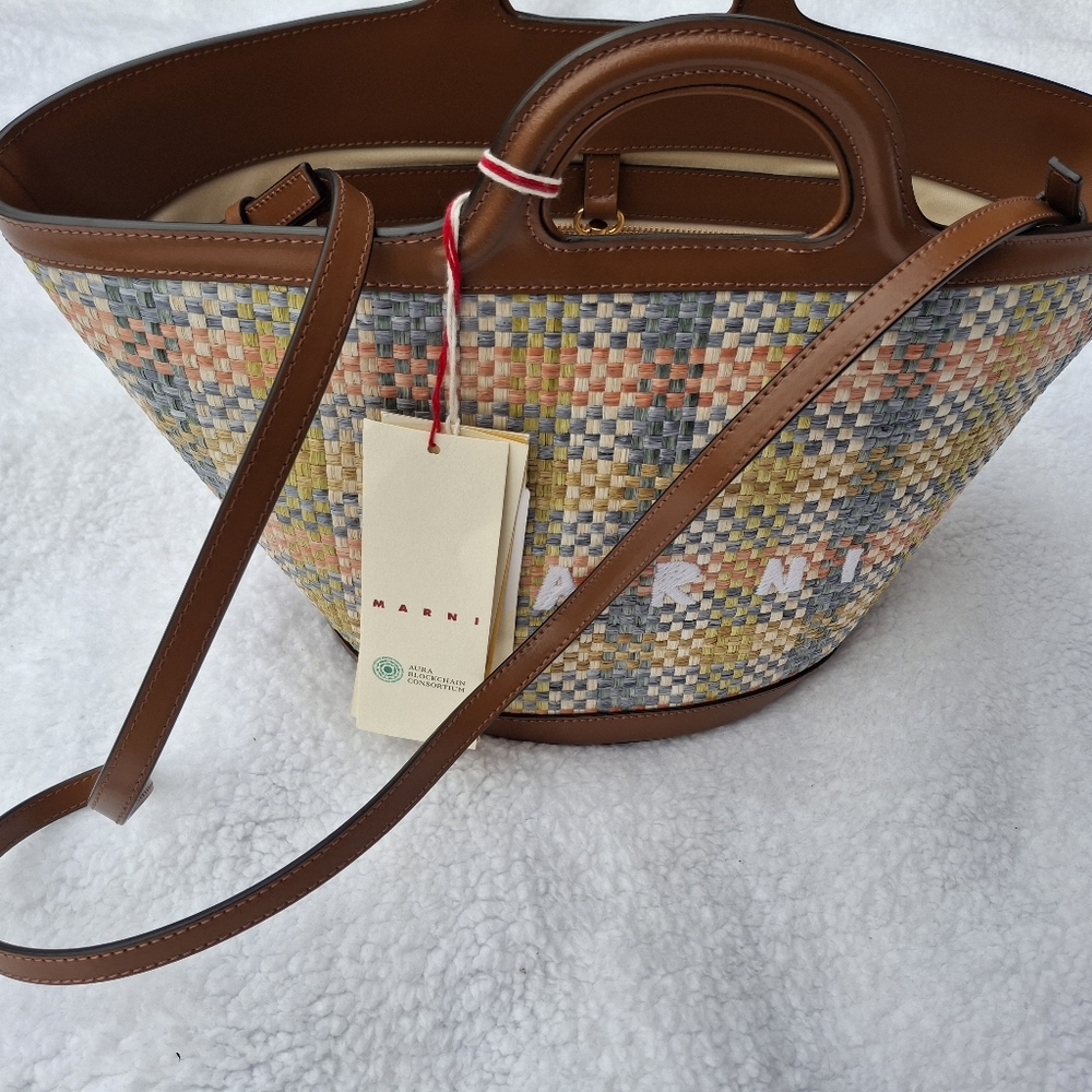 Marni NWT Tropicalia Multicolor Lemon Apricot Moca Woven Bag - Picture 7 of 16